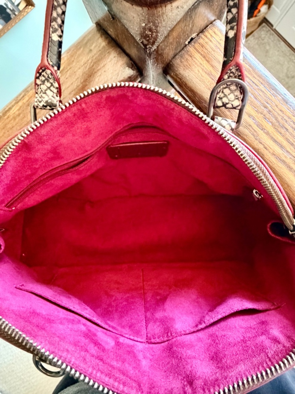 Coach Satchel in Brown and Burgundy with Snakeskin Accents - Picture 6 of 12